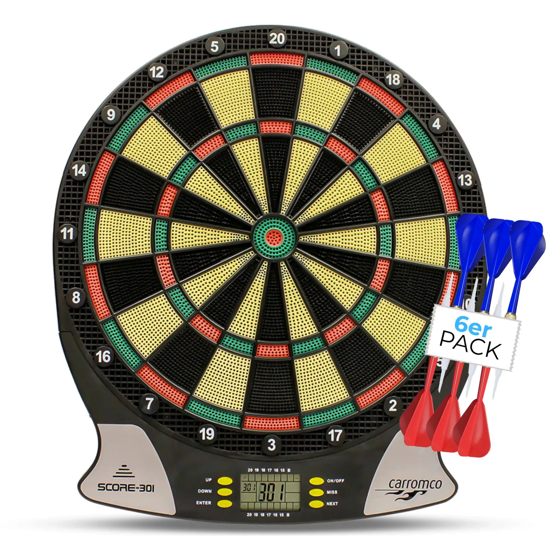 [92016] Carromco Dartscheibe SCORE-301 elektronische Dartscheibe - 4-Loch Abstand, Dart