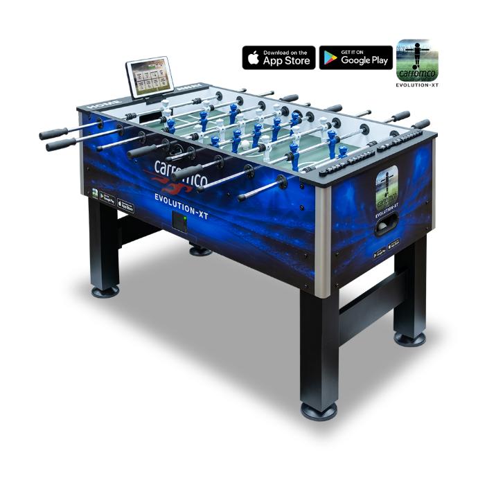 [05803] Carromco Kickertisch Evolution-XT – Profi Tischkicker mit interaktiver App & Tablet-Halter